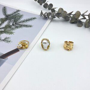 Gold Adjustable Pearl Rings – Minimalist, Elegant